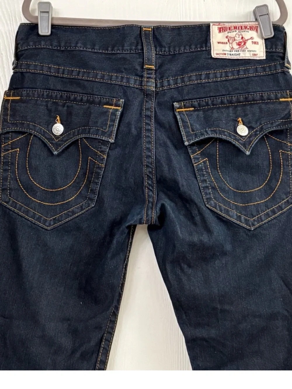 True Religion Men's Indigo Flap Pocket Logo Straight Jeans Size 34